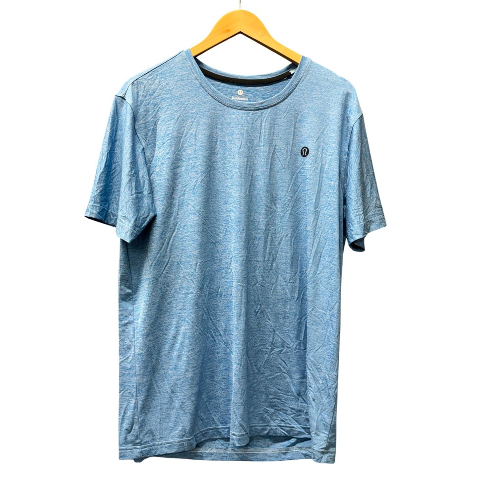 Lululemon T-Shirt Mens XL Short Sleeve Activewear Blue Heathered Nylon Blend Tee